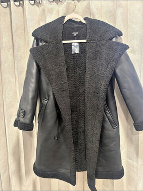 VENUS Black Faux Shearling Leather-Look Coat